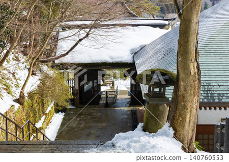 Snow-covered Risshaku-ji Temple (Yamadera) and its main gate in Yamagata City, Yamagata Prefecture, in winter. Snow-covered Risshaku-ji Temple (Yamadera) and its main gate in Yamagata City, Yamagata Prefecture, in winter. 140760553