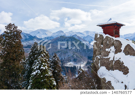 冬季，山形縣山形市的立石寺（山寺）被白雪覆蓋－經堂 140760577