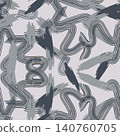 Modern vector seamless pattern featuring monochromatic wavy parallel lines and painterly abstract brushstrokes on a light grey background. 140760705