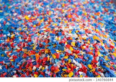 Plastic colorful pieces recycling shredded for industrial use. 140760844