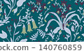 Elegant seamless pattern featuring hand-drawn Mitraria coccinea and Dianella tasmanica flowers and foliage on a deep teal-green background. 140760859