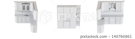 modern kitchen isolated on transparent background, home furniture, 3D illustration, cg render 140760861