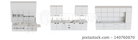 modern kitchen isolated on transparent background, home furniture, 3D illustration, cg render 140760870