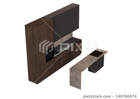 modern kitchen isolated on transparent background, home furniture, 3D illustration, cg render 140760874