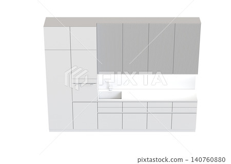modern kitchen isolated on transparent background, home furniture, 3D illustration, cg render 140760880
