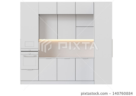 modern kitchen isolated on transparent background, home furniture, 3D illustration, cg render 140760884