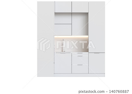 modern kitchen isolated on transparent background, home furniture, 3D illustration, cg render 140760887