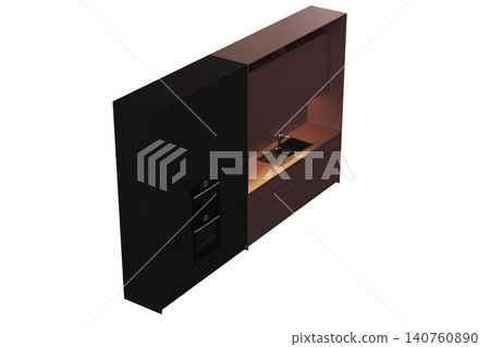 modern kitchen isolated on transparent background, home furniture, 3D illustration, cg render modern kitchen isolated on transparent background, home furniture, 3D illustration, cg render 140760890