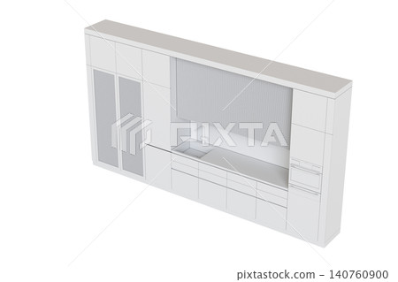 modern kitchen isolated on transparent background, home furniture, 3D illustration, cg render 140760900