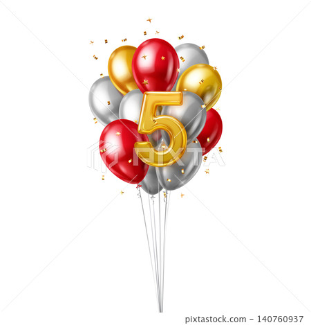Number 5 birthday celebration balloon arrangement. 140760937
