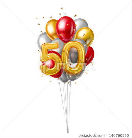Fifty celebration balloons and confetti. Fifty celebration balloons and confetti. 140760950