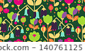 Vector seamless botanical pattern featuring geometric, colorful Asteranthera ovata and Berberidopsis corallina flowers on a dark green background. 140761125