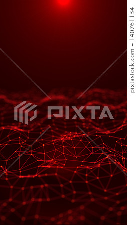 Red abstract polygon network animation, vertical futuristic digital grid background with connected dots, low poly technology surface and data terrain 140761134