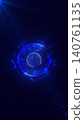Neon glowing blue abstract sphere animation, vertical futuristic particle field background, digital technology motion graphic with circular plasma ring 140761135