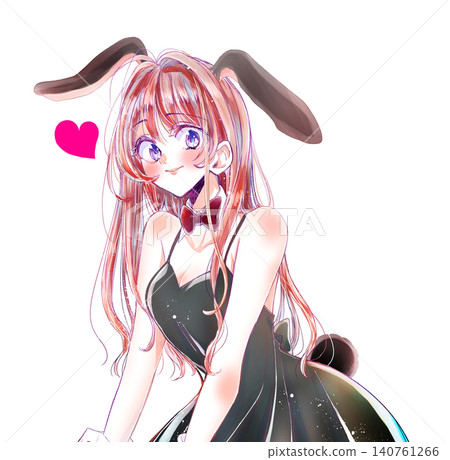 A woman in a bunny girl outfit, smiling, with a heart symbol. 140761266