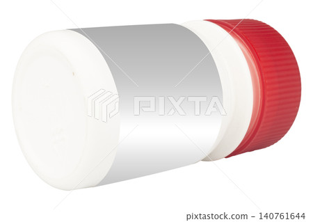 Medicine bottle with a red cap plastic Medicine bottle with a red cap plastic 140761644