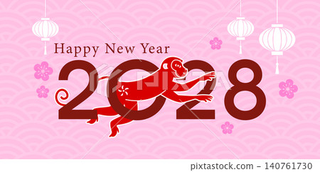 Cny 2028 banner vector with zodiac monkey Cny 2028 banner vector with zodiac monkey 140761730