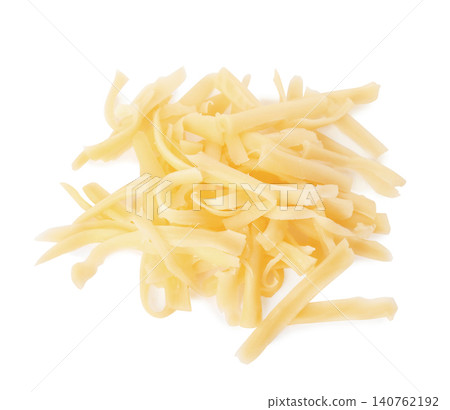 Pile of grated cheese isolated on white, top view Pile of grated cheese isolated on white, top view 140762192