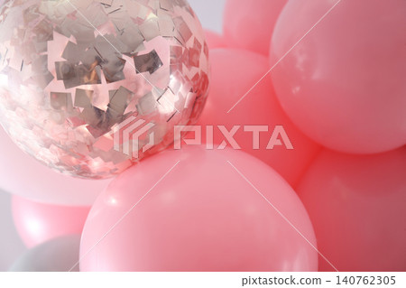 Beautiful colorful balloons on light background, closeup 140762305