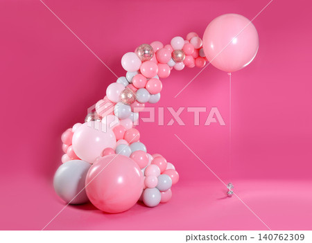 Beautiful composition with balloons on pink background Beautiful composition with balloons on pink background 140762309