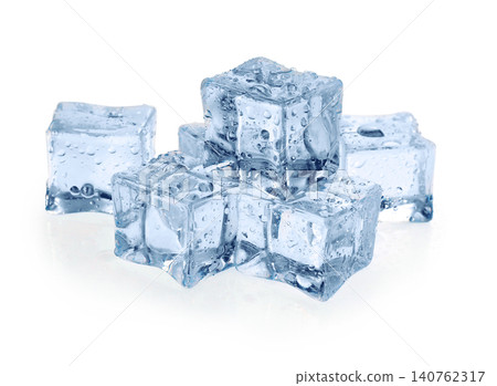 Crystal clear ice cubes isolated on white Crystal clear ice cubes isolated on white 140762317