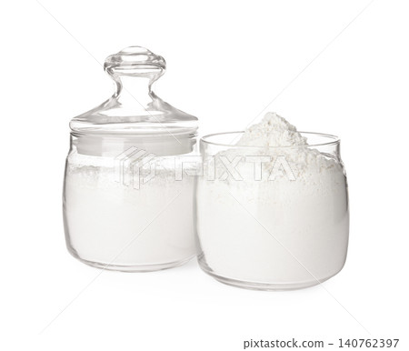 Organic flour in glass jars isolated on white 140762397