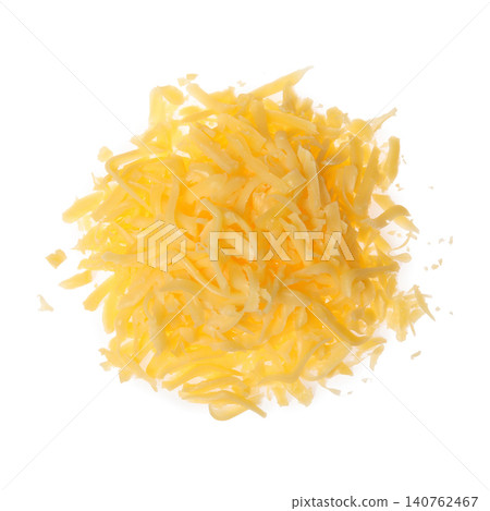 Pile of grated cheese on white background Pile of grated cheese on white background 140762467