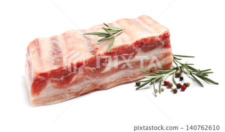 Raw ribs with rosemary and pepper on white background 140762610