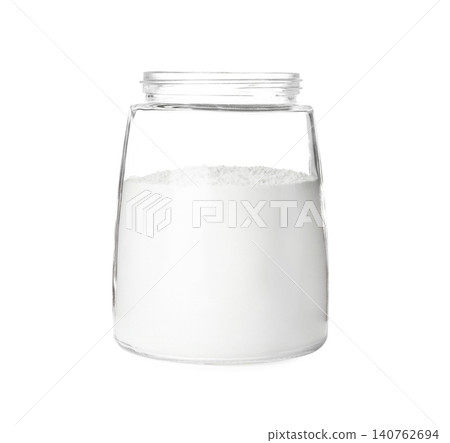 Organic flour in glass jar isolated on white Organic flour in glass jar isolated on white 140762694