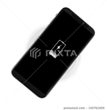 Mobile phone charging with wireless pad isolated on white, top view Mobile phone charging with wireless pad isolated on white, top view 140762809