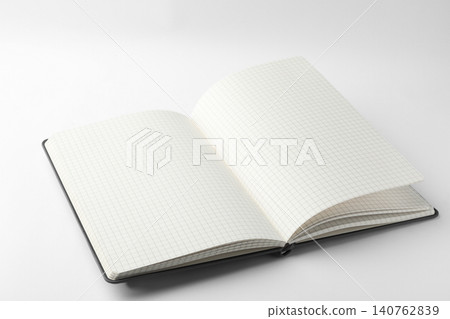 Stylish open notebook with blank sheets isolated on white Stylish open notebook with blank sheets isolated on white 140762839