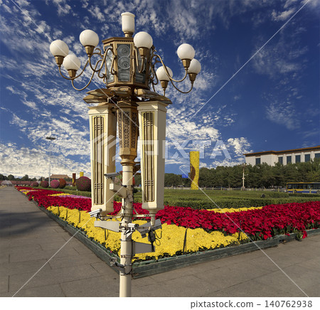 Street lamp on Tiananmen Square in Beijing, China (against the background of a beautiful sky with clouds) Street lamp on Tiananmen Square in Beijing, China (against the background of a beautiful sky with clouds) 140762938