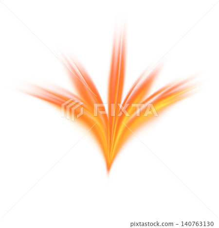 Abstract dynamic glowing fire wave element with orange and yellow light trails forming plant shape isolated 140763130