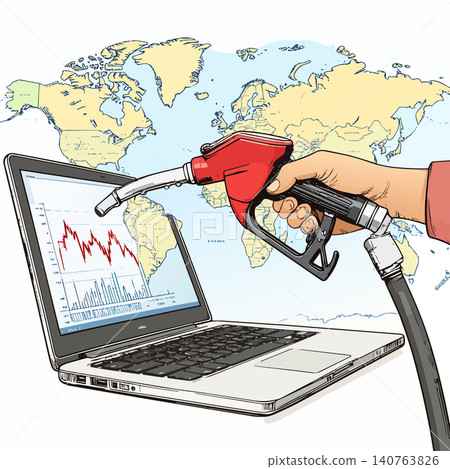 Fuel nozzle pointing at falling oil price graph Fuel nozzle pointing at falling oil price graph 140763826