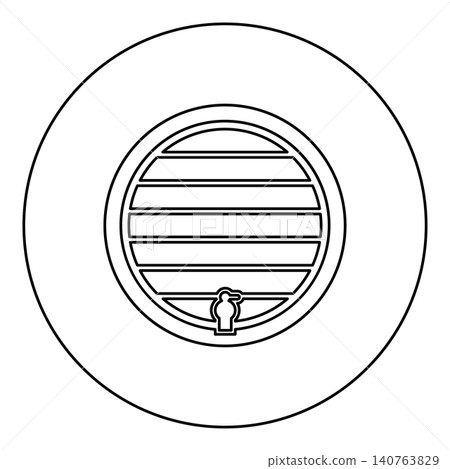 Barrel for wine brendy beer wine cask with tap icon in circle round black color vector illustration image outline contour line thin style Barrel for wine brendy beer wine cask with tap icon in circle round black color vector illustration image outline contour line thin style 140763829