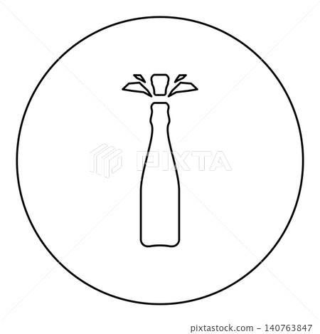 Bottle of champagne shot cork with splash icon in circle round black color vector illustration image outline contour line thin style Bottle of champagne shot cork with splash icon in circle round black color vector illustration image outline contour line thin style 140763847