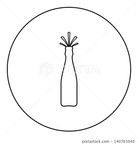 Bottle of champagne shot cork with direct splashs icon in circle round black color vector illustration image outline contour line thin style Bottle of champagne shot cork with direct splashs icon in circle round black color vector illustration image outline contour line thin style 140763848