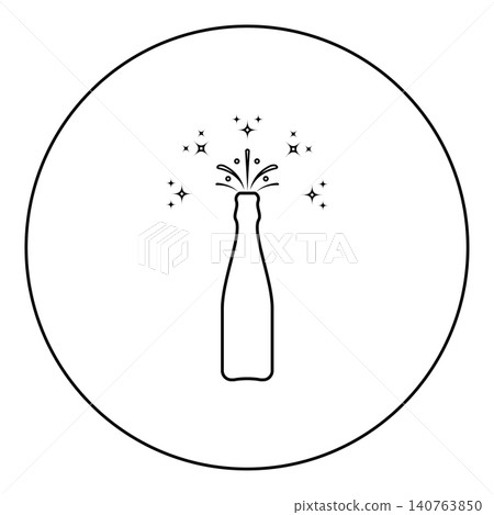 Bottle of champagne popping open splash with stars and bubbles holiday concept icon in circle round black color vector illustration image outline contour line thin style 140763850