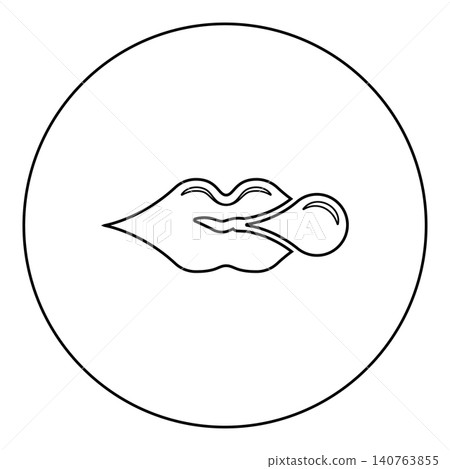 Lips blowing bubble gum chewing icon in circle round black color vector illustration image outline contour line thin style 140763855