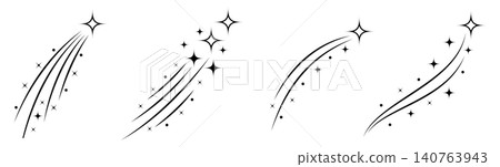 Black Shooting Star Trail Set, Minimal Celestial Sparkle Arcs and Magic Dust Paths, Flat Vector Twinkle Elements for Decoration, Logo, Invitation and Graphic Design Black Shooting Star Trail Set, Minimal Celestial Sparkle Arcs and Magic Dust Paths, Flat Vector Twinkle Elements for Decoration, Logo, Invitation and Graphic Design 140763943