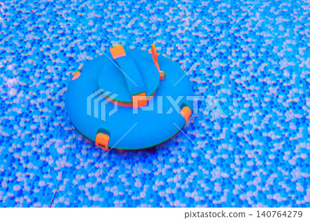 Round robot cleaner cleaner in water of pool, during works at swimming pool 140764279