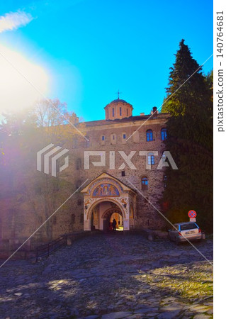 Entrance view of the Rila Monastery in Bulgaria Entrance view of the Rila Monastery in Bulgaria 140764681