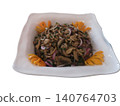 Mushroom salad with red onion and parsley in white bowl 140764703