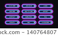 Set of neon dual-outline buttons in blue and pink with labels Click Here, Login, Subscribe and more. Cyberpunk-style UI kit for web, game or app design. 140764807