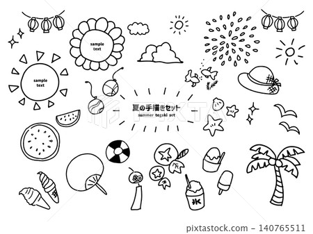 Cute hand-drawn summer illustration set (materials) Cute hand-drawn summer illustration set (materials) 140765511