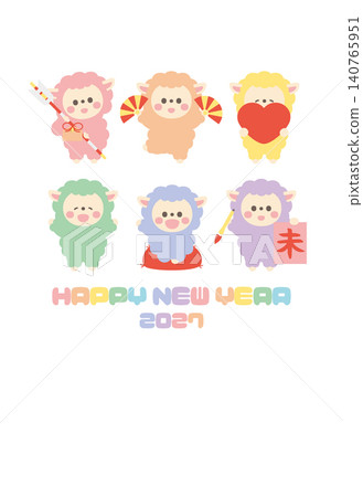 2027羊年新年賀卡設計:一組羊的形象,為新年增添光彩(新年快樂,彩虹色) 2027羊年新年賀卡設計:一組羊的形象,為新年增添光彩(新年快樂,彩虹色) 140765951