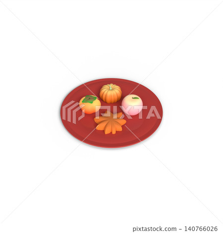 盛放在紅色透明底盤上的秋季主題日式點心。傳統的練切造型有柿子、南瓜和楓葉等形狀。 盛放在紅色透明底盤上的秋季主題日式點心。傳統的練切造型有柿子、南瓜和楓葉等形狀。 140766026