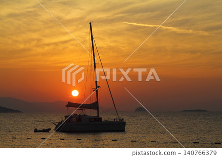 sunset and sailing boat. Turgutreis, Bodrum. sunset and sailing boat. Turgutreis, Bodrum. 140766379