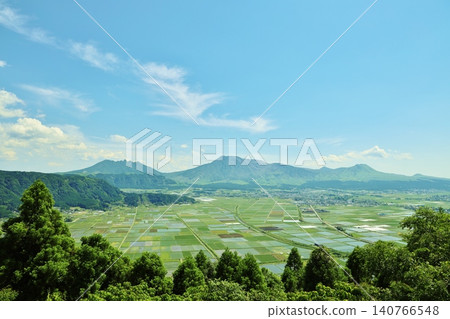 Aso Five Peaks and rural landscape Aso Five Peaks and rural landscape 140766548