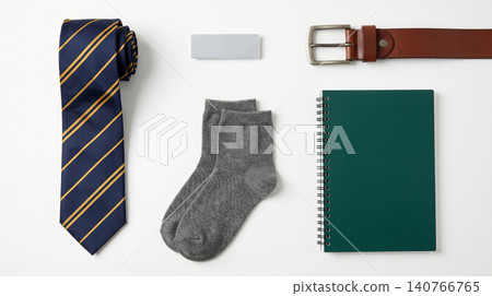 Men's business accessories and fashion items set with notebook business clothing accessories professional gentleman grooming wardrobe collection personal isolated background lifestyle 140766765